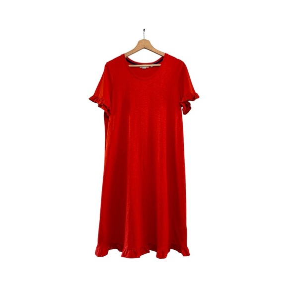 Boden Orange Red Ruffle Sleeve Hem Dress Comfort Casual Vacation Spring US14 - Picture 2 of 8